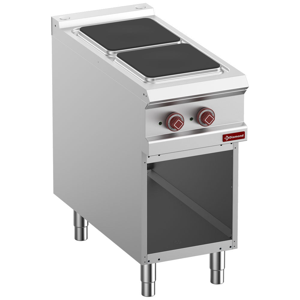Stove 2 electric square plates, open cupboard