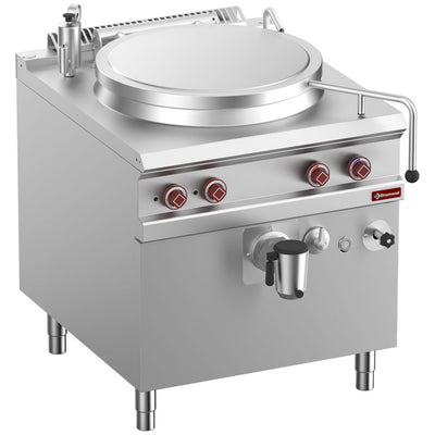Electric boiling pan, 100-liter tank, indirect heating, on cupboard