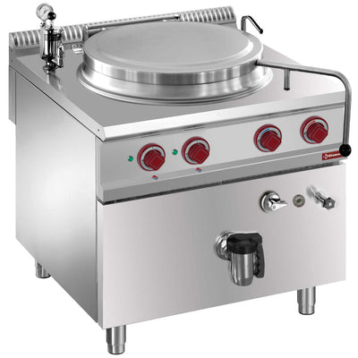 Electric boiling pan, 100-liter tank, indirect heating, on cupboard