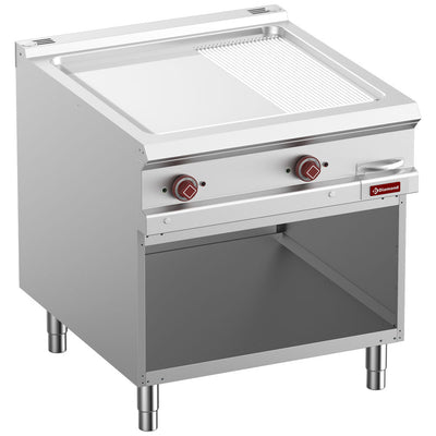 El. fry top 2/3 smooth & 1/3 grooved, chrom., mod.1/1, open cupboard