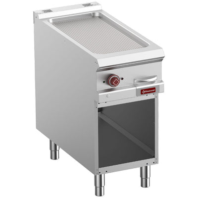 Grooved electric fry top, module 1/2, open cupboard
