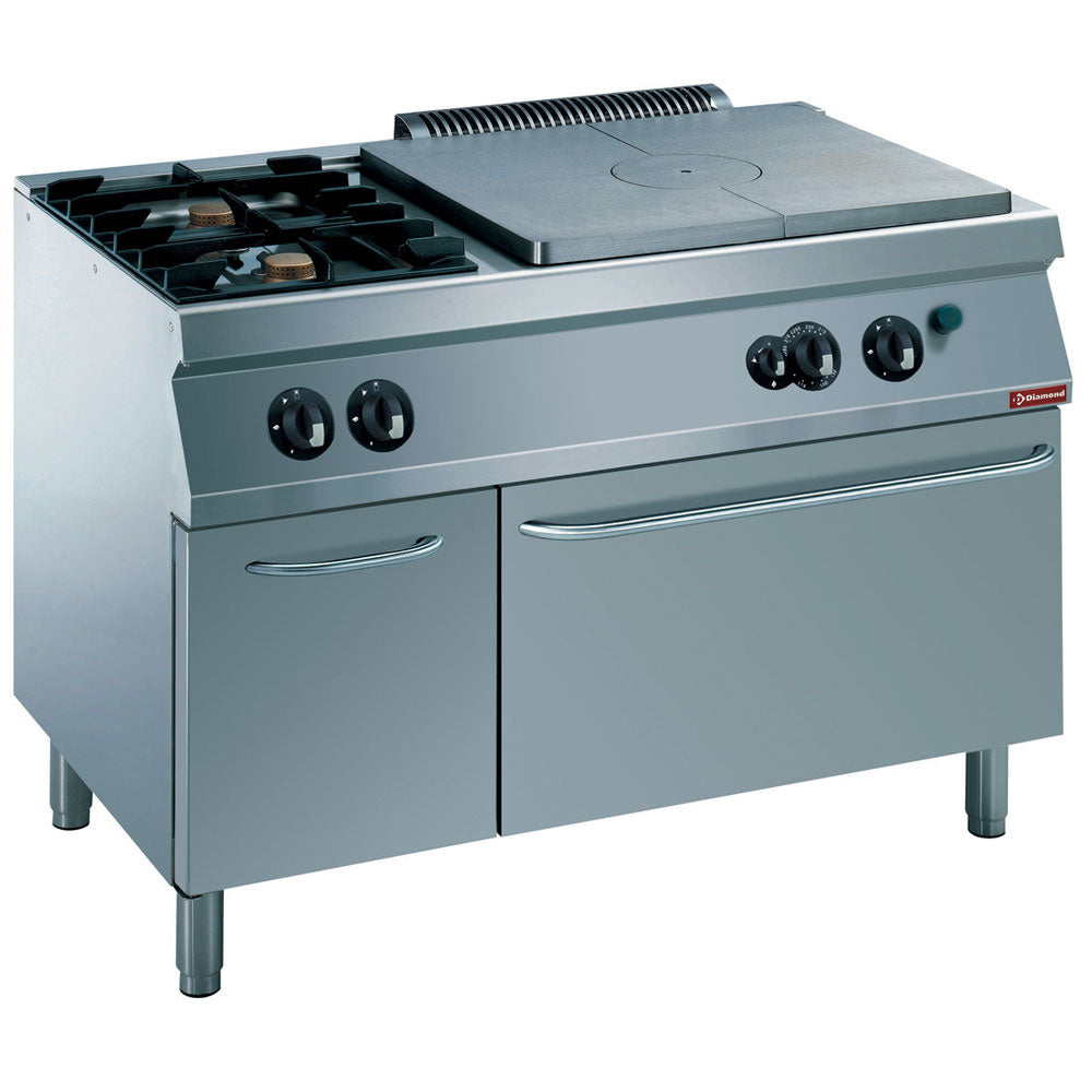 Stove 2 fires, cast-iron plate, gas oven GN 2/1, neutral cupboard
