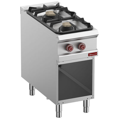 Stove 2 gas burners, open cupboard