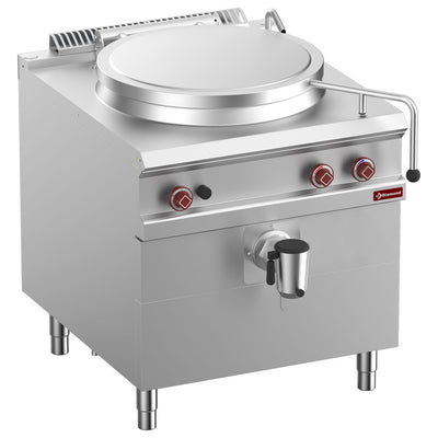 Gas boiling pan, 100-liter tank, direct heating, on cupboard