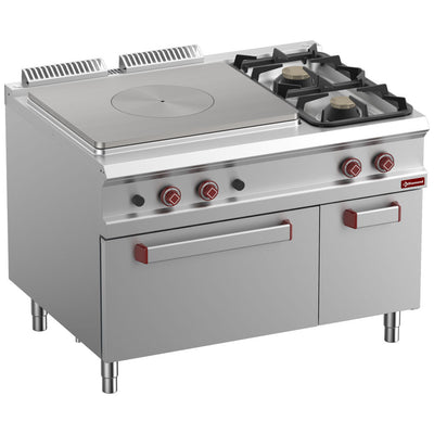 Solid top gas stove, 2 burners, GN 2/1 oven, closed neutral cupboard