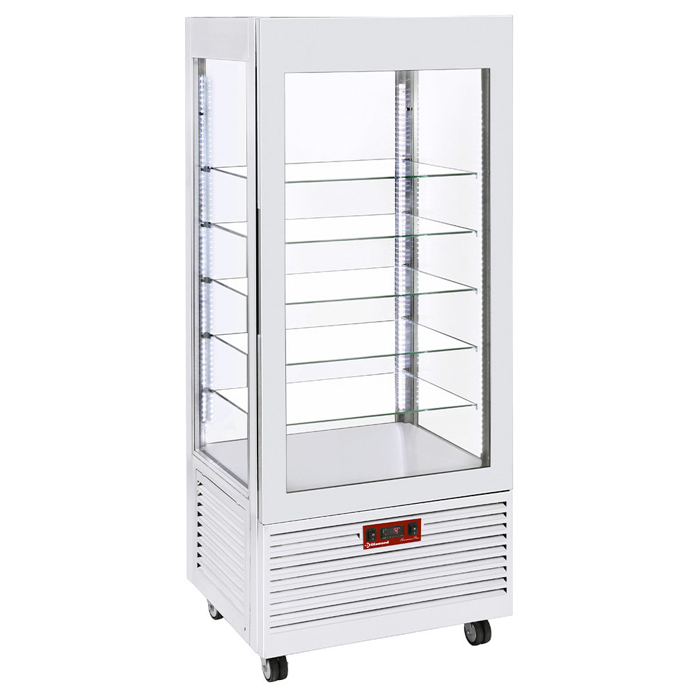 Display 4 sides T° positive, 5 glass shelves, ventilated, 480 Lit, WHITE