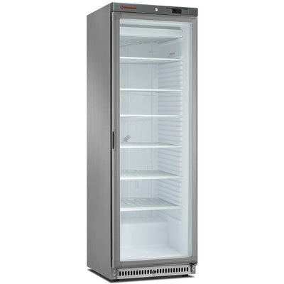 Fryser, statisk, glasdør, 400 liter, rustfrit stål