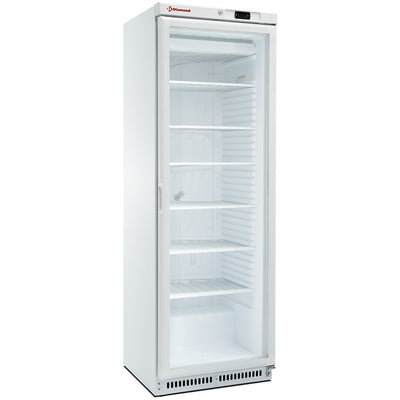 Fryser, statisk, glasdør, 400 liter, hvid