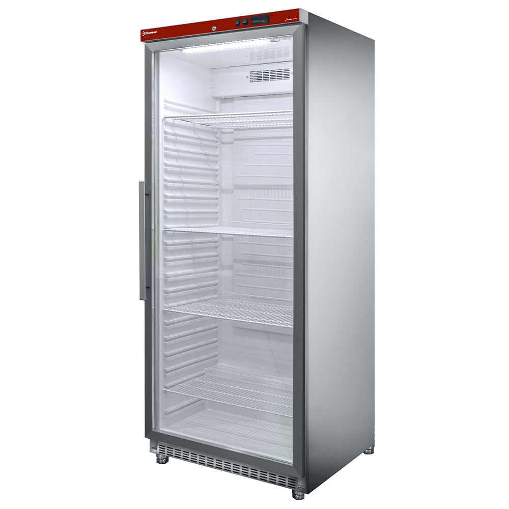 Ventileret køleskab GN 2/1, glasdør, 600 liter. rustfrit stål