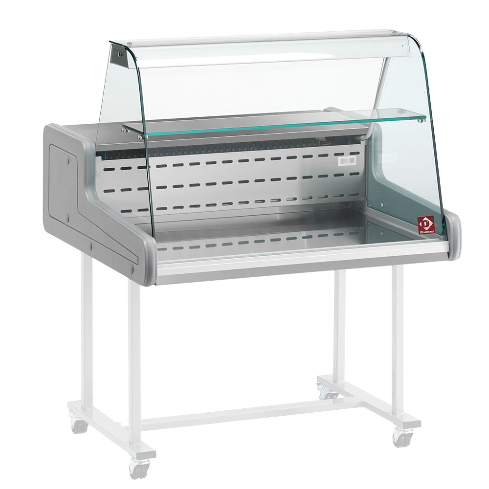 Refrigerated display counter - curved glass panel