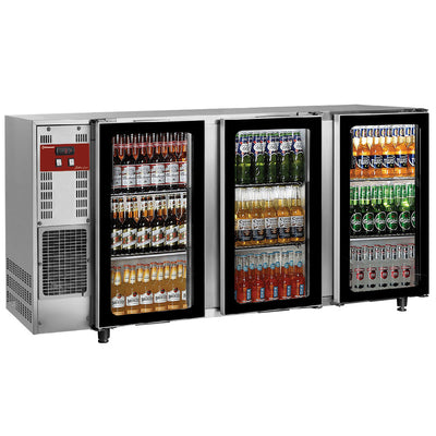 Flaskekøler, rustfrit stål, 3 glasdøre, 579 liter