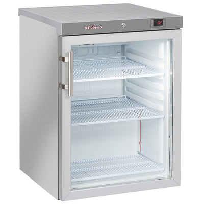 Ventileret køleskab, glasdør, 200 liter. rustfrit stål