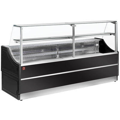 Refrigerated glass display staight panel 90°, without storeroom