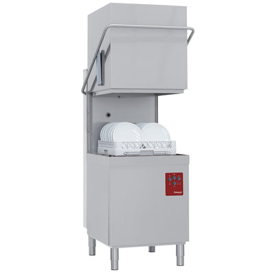 Hætteopvasker, kurv 500x500 mm, med flydende opvaskemiddel dispenser