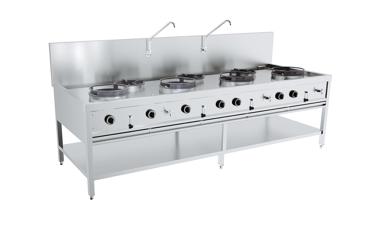Gas wok bord 4X17kW + 3X9kW