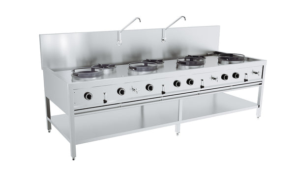 Gas wok bord 4X17kW + 3X9kW
