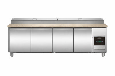 Saladette med 4 døre og granitarbejdsplade samt 12x1/3GN beholder *FRAGT PÅ FORESPØRGSEL*
