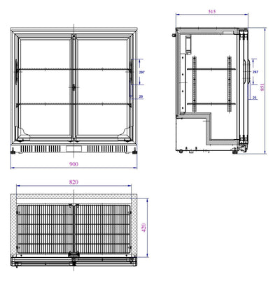 BACKBAR COOLER BLACK 2 SLIDING DOORS