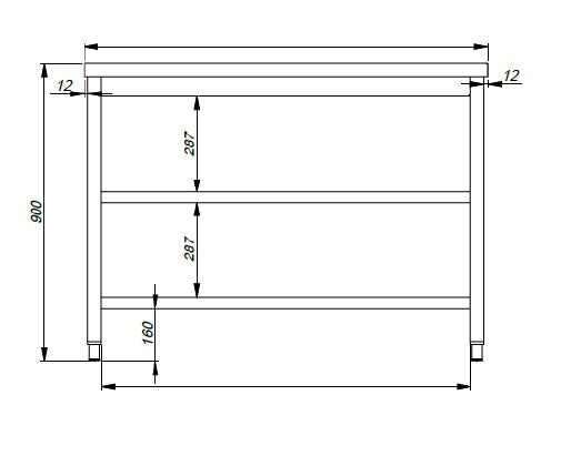 600 arbejdsbord 2 hylder 1100