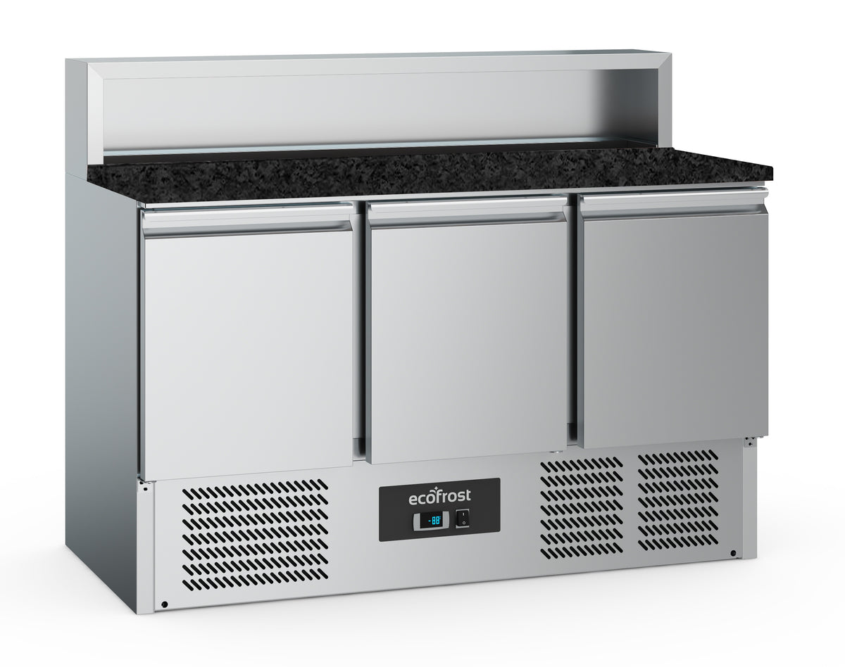 PIZZA COUNTER 3 DOORS 8x1/6GN CONTAINER BLACK GRANIT WORKTOP