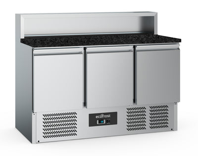 PIZZA COUNTER 3 DOORS 8x1/6GN CONTAINER BLACK GRANIT WORKTOP