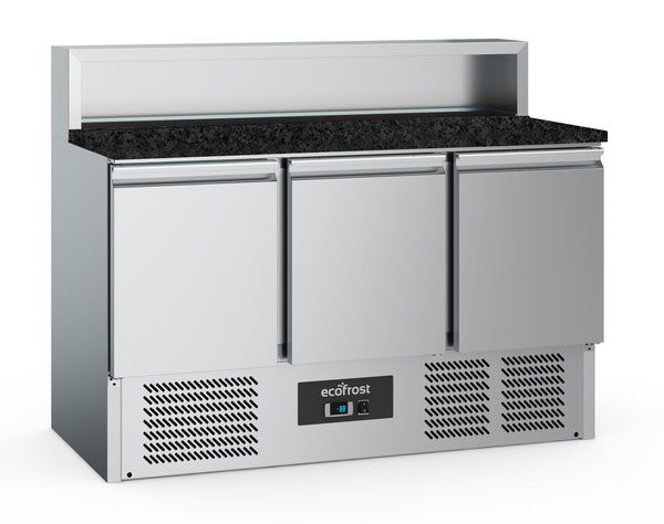 PIZZA COUNTER 3 DOORS 8x1/6GN CONTAINER BLACK GRANIT WORKTOP