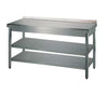 Rustfrit stålbord m. 2 underhylder og bagkant, 70 cm bredde - NordeleGastro