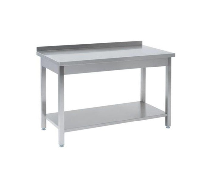 Rustfrit stålbord m. underhylde & bagkant, 70 cm bredde - NordeleGastro