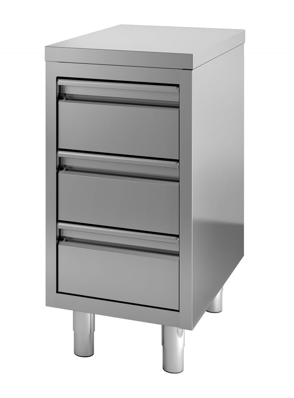 Worktables with sliding doors and drawers
