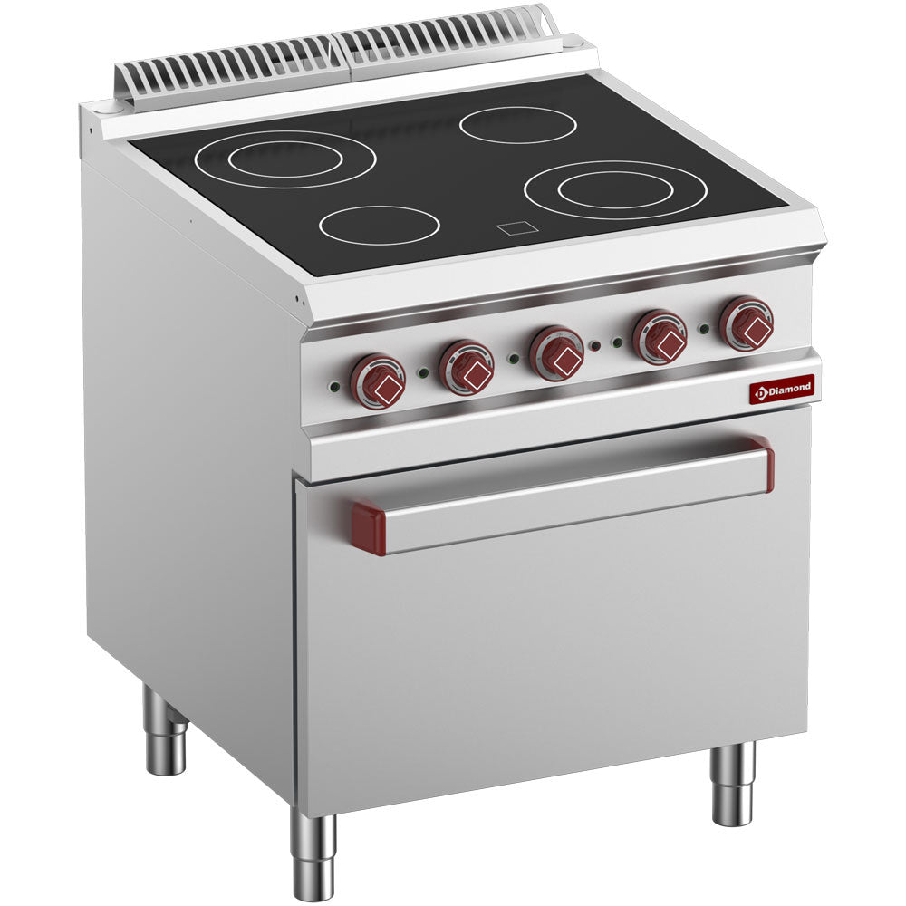 Elektrisk komfur vitrokeramik 4 kogeplader, ovn GN 2/1 med elektrisk grill