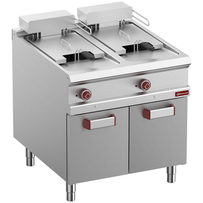 Electric fryer 2 tanks 18 liters on closed cupboard