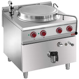 Electric boiling pan, 100-liter tank, indirect heating, on cupboard