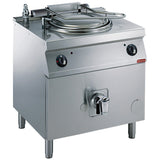 Gas kettle 150 liters, indirect heating, on cupboard
