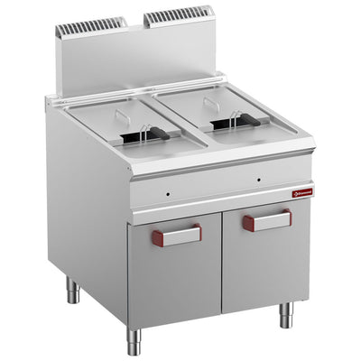 Gas fryer with 2 tanks 18 liters (2x 18 kW) on closed cupboard