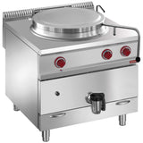 Gas boiling pan, 150-liter tank, direct heating, on cupboard