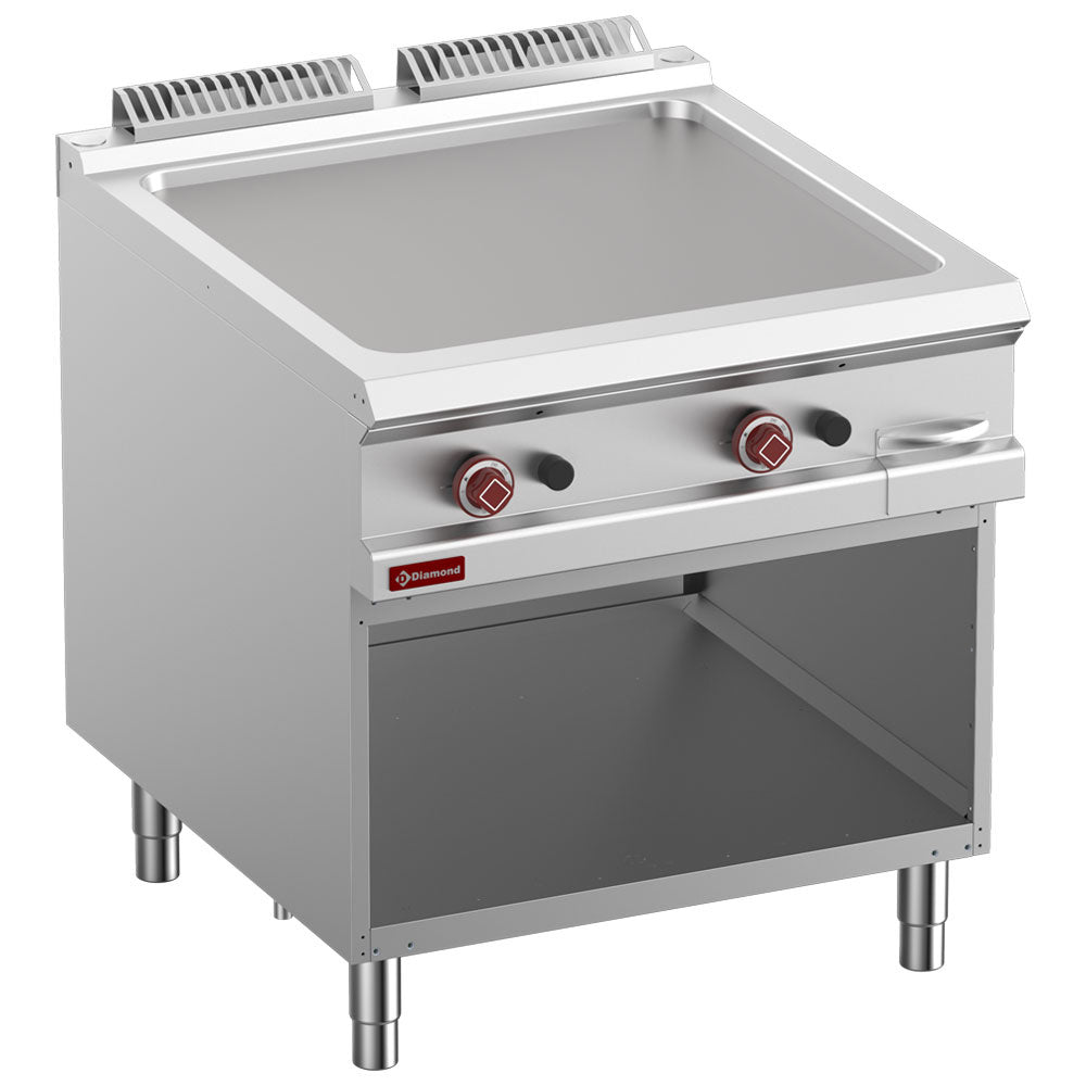 Smooth gas fry top, module 1/1, open cupboard