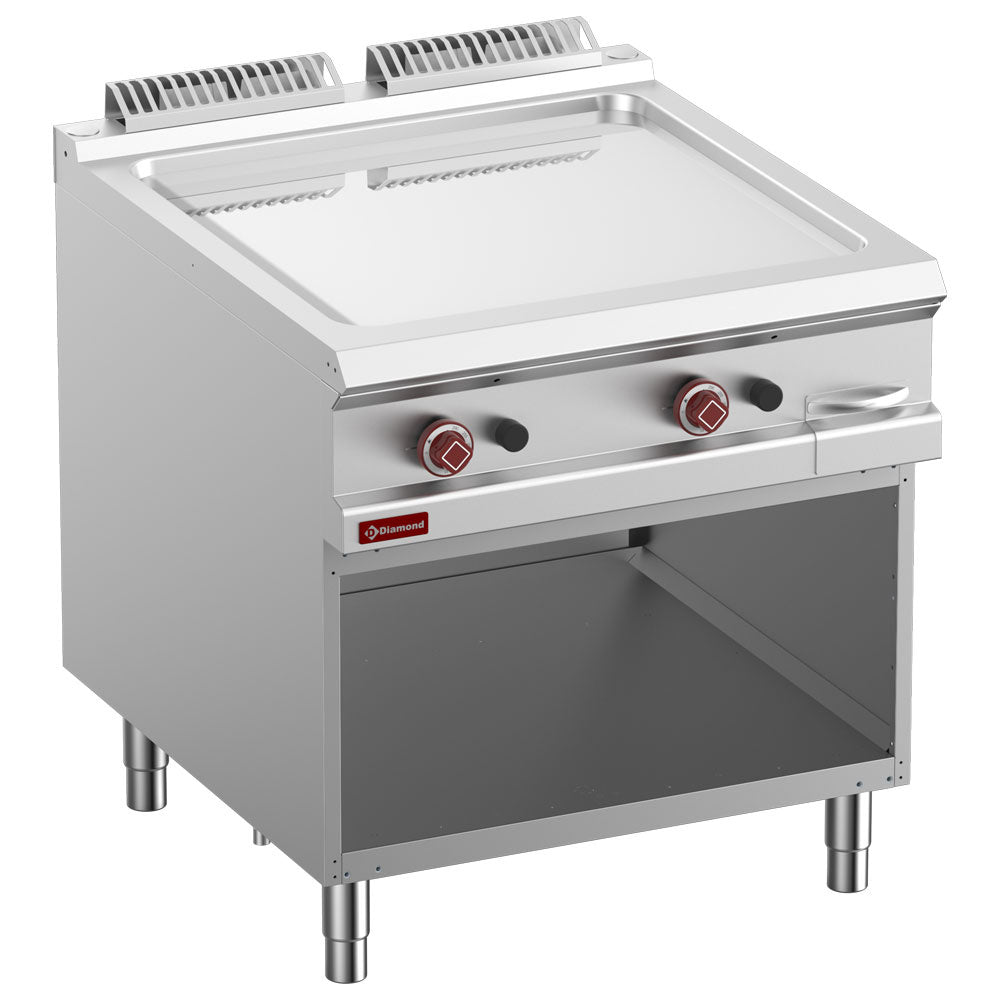 Smooth gas fry top, chrome-plated, module 1/1, open cupboard