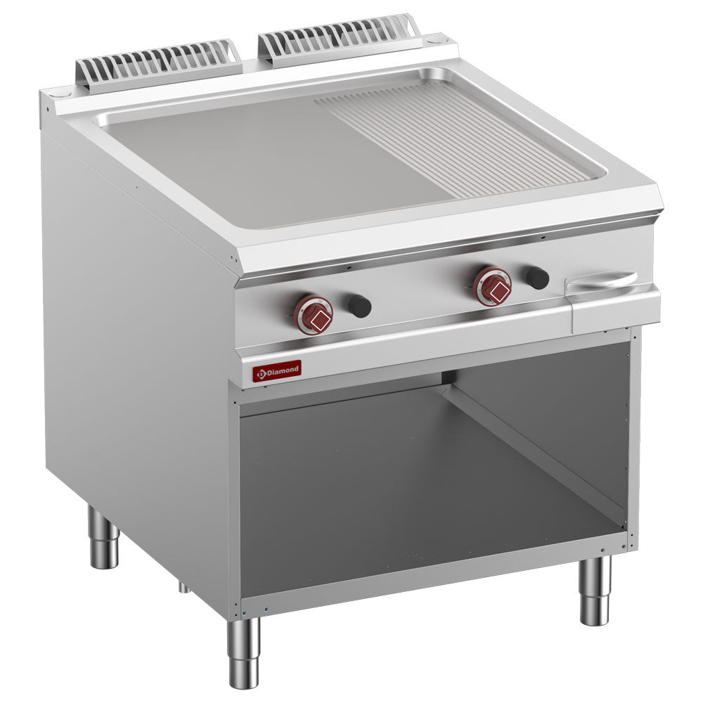 Gas fry top 2/3 smooth & 1/3 grooved, module 1/1, open cupboard