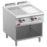 Gas fry top 2/3 smooth & 1/3 grooved, chrom., Mod.1/1, open cupboard