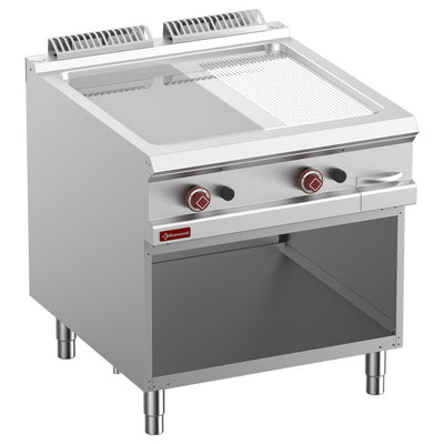 Gas fry top 2/3 smooth & 1/3 grooved, chrom., Mod.1/1, open cupboard