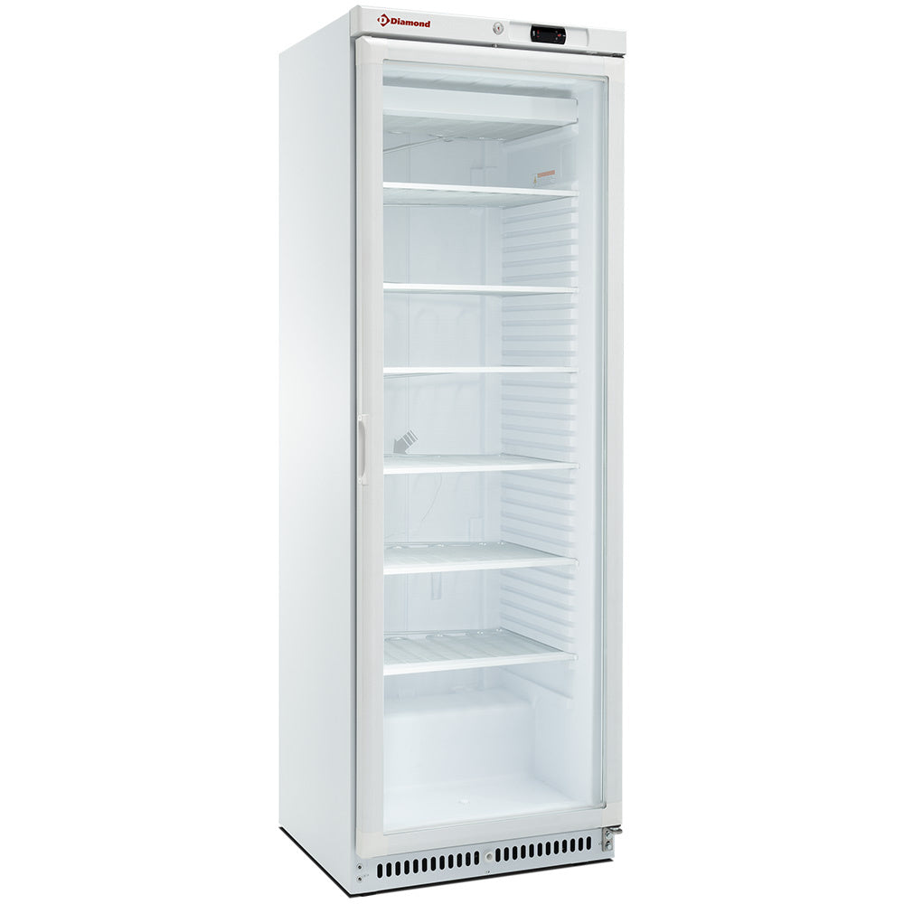 Fryser, statisk, glasdør, 400 liter, hvid