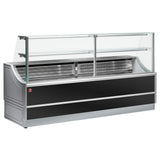 Kølet glasdisplay lige panel 90°, med lagerplads