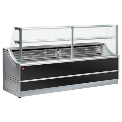 Kølet glasdisplay lige panel 90°, med lagerplads