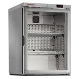 Ventileret køleskab, glasdør, 150 liter. rustfrit stål