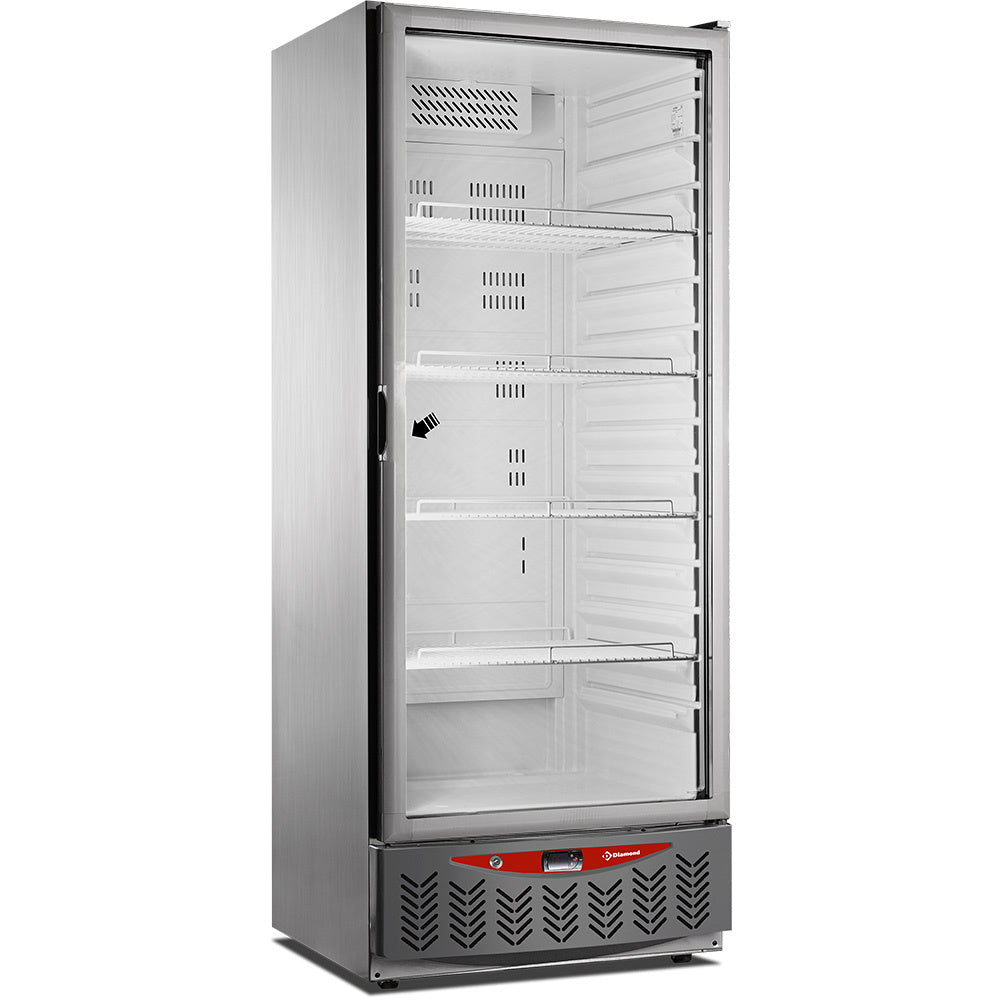 Ventileret køleskab, 525 liter, glasdør, GN2/1+600x400, rustfrit stål