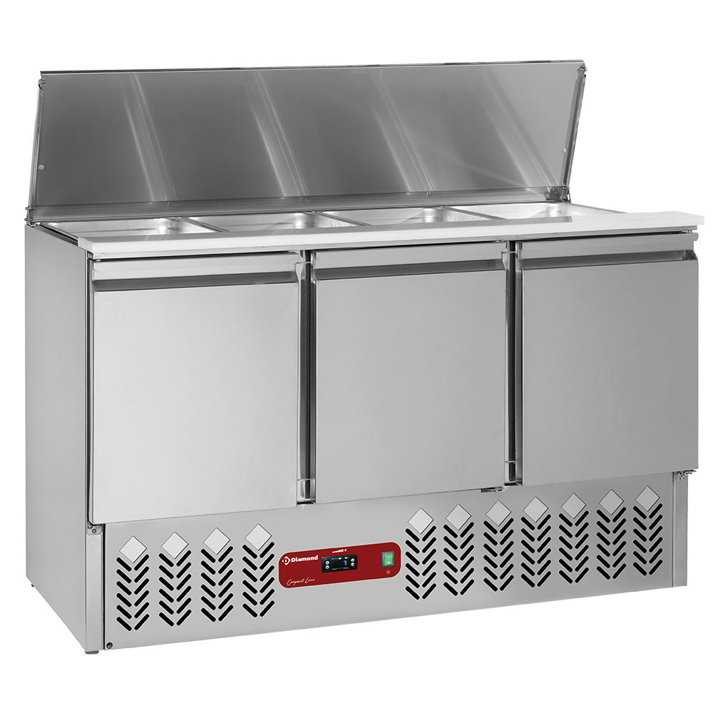 Kølet saladette med låg 4x GN 1/1 - 150 mm + reserve 3 døre GN 1/1, 380 Liter