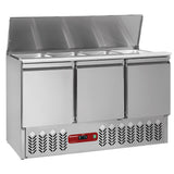 Kølet saladette med låg 4x GN 1/1 - 150 mm + reserve 3 døre GN 1/1, 380 Liter