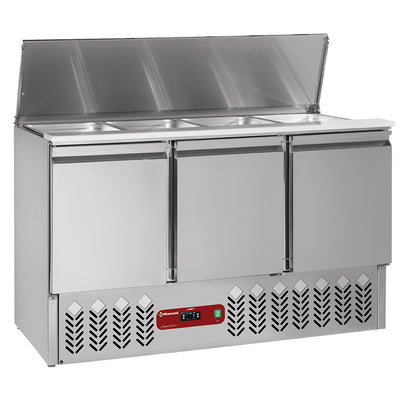 Kølet saladette med låg 4x GN 1/1 - 150 mm + reserve 3 døre GN 1/1, 380 Liter