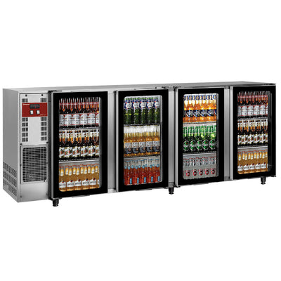 Bagbar køler, rustfrit stål, 4 glasdøre, 783 liter