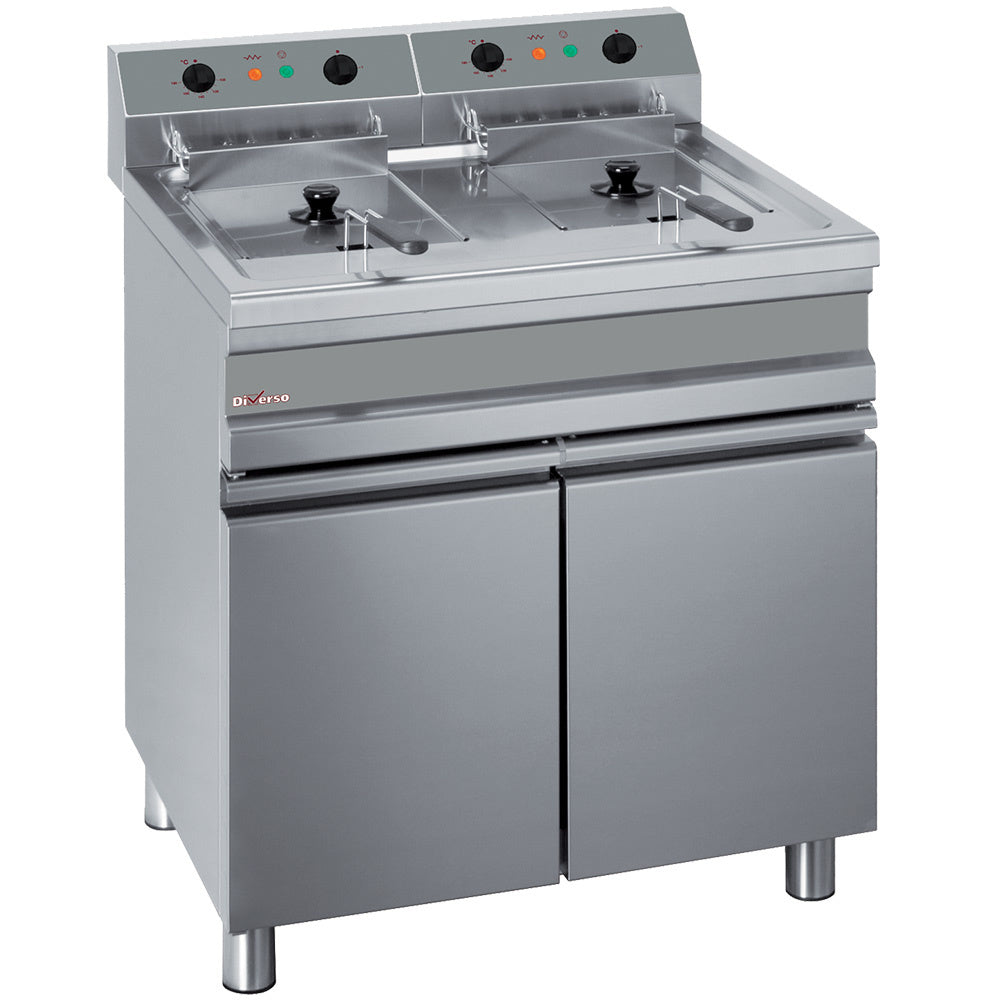 Electric fryer, two 14-liter tanks on cupboard